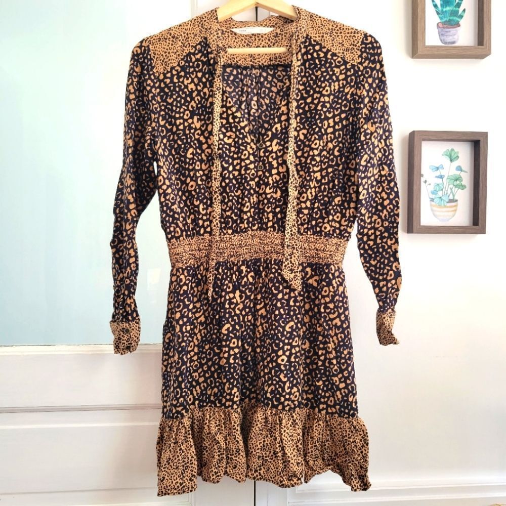ZARA BASIC Dress Cheetah Print Black and Beige Mini Size Small